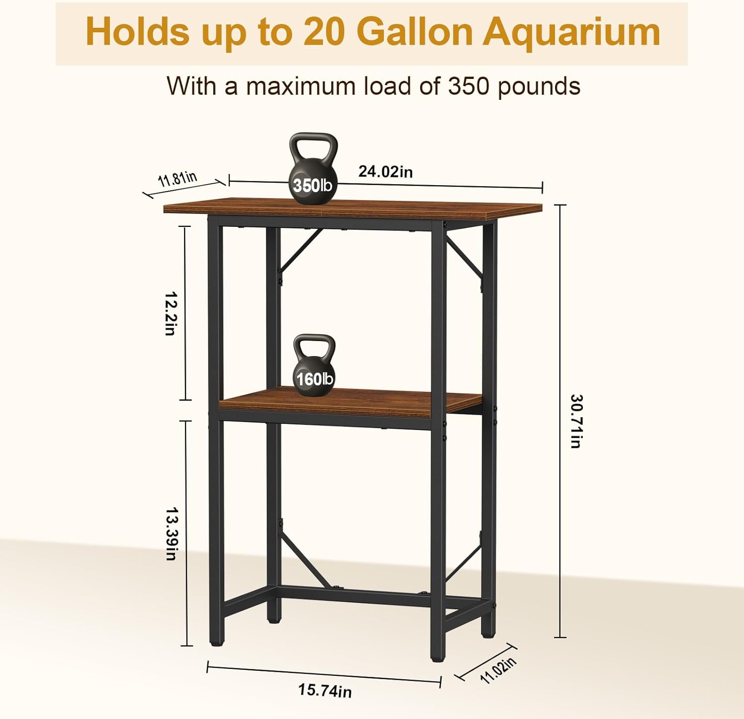 Aquarium Fish Land - 10-20 Gallon 2-Tier Aquarium Stand Rustic