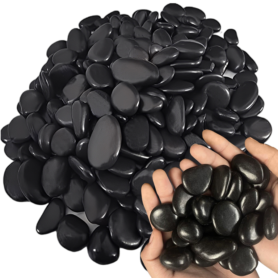 Aquarium Fish Gallery - 200g Black High Polished Natural Pebbles