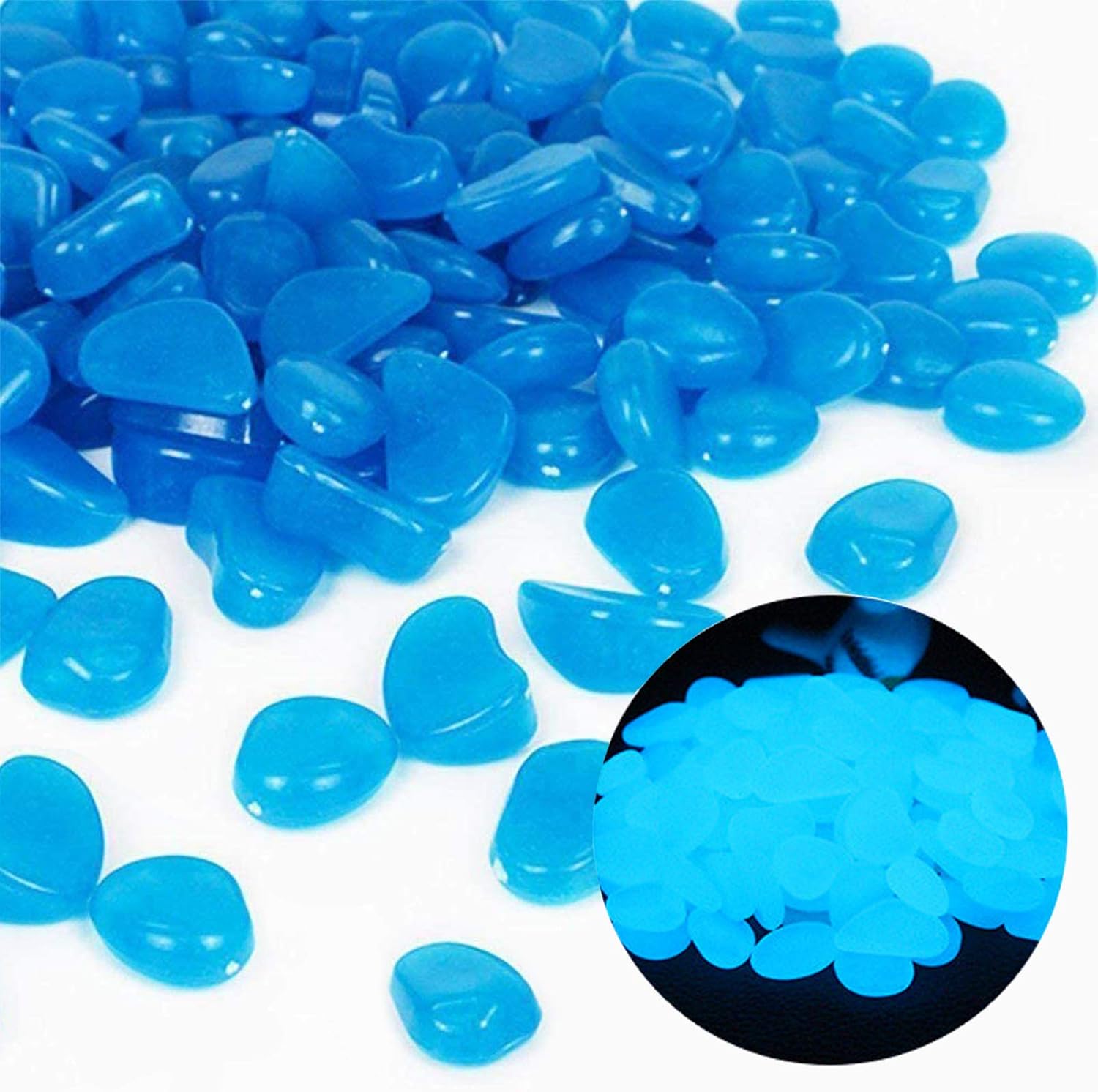 Aquarium Fish Gallery - Fish Tank Rocks Glow Blue Pebbles